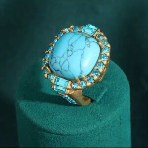 Royal Turquoise Cocktail Ring 18K Gold Diamond-Style Halo